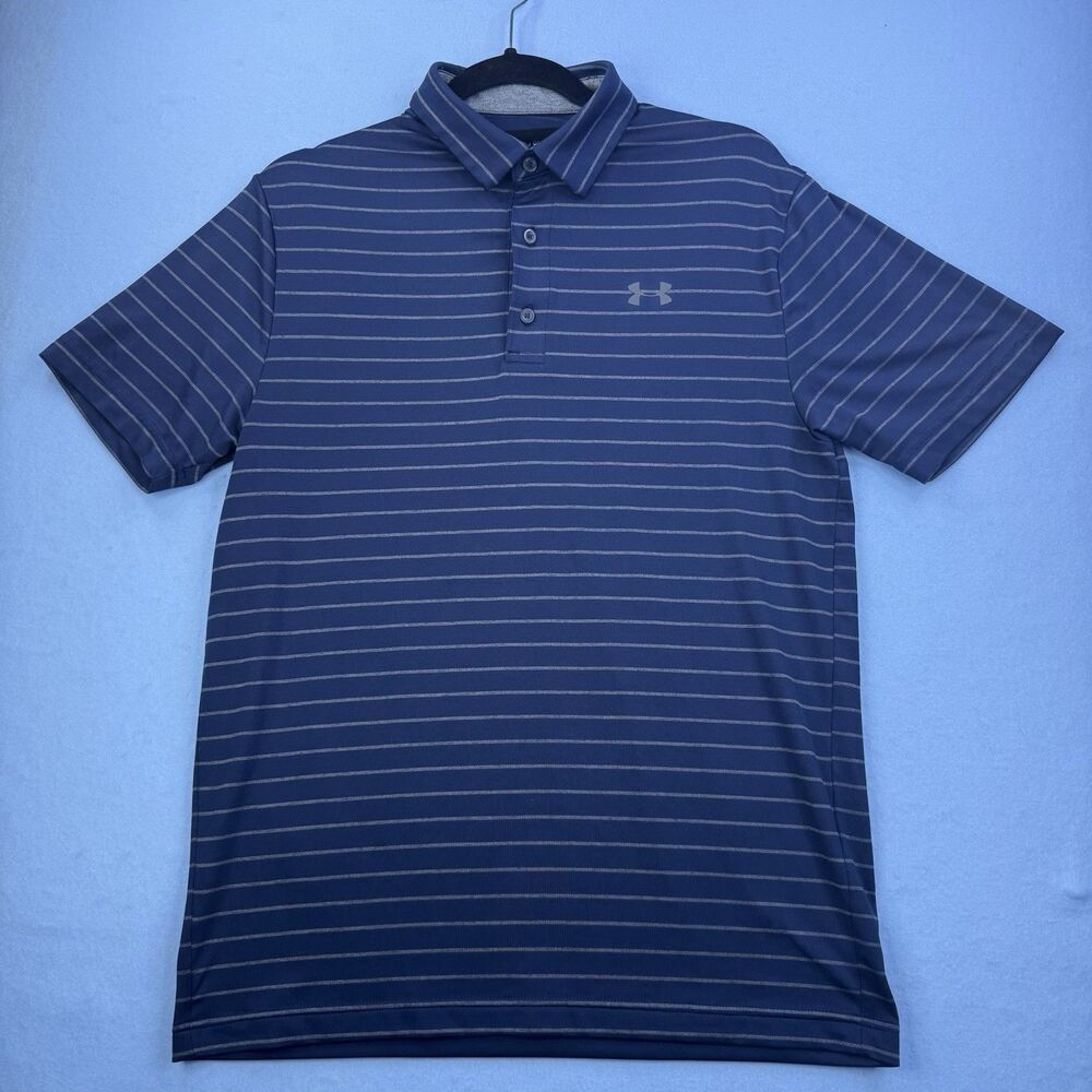 UA Under Armour Men's Polo PlayOff Navy Blue Gray Stripe Size M 1187